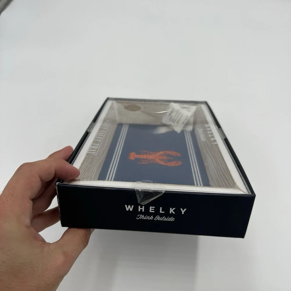 Whelky Navy Needlepoint Valet Tray Orange Lobster Nautical Wood Jewelry Tray NEW